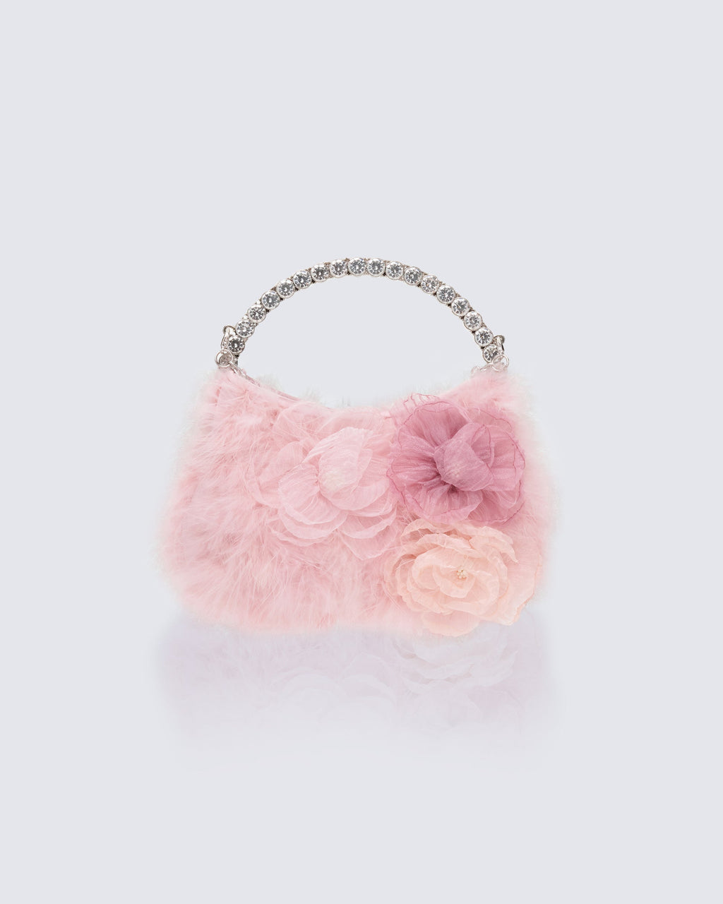 Finesse Keely Pink Feather Corsage Bag With Diamante Handle