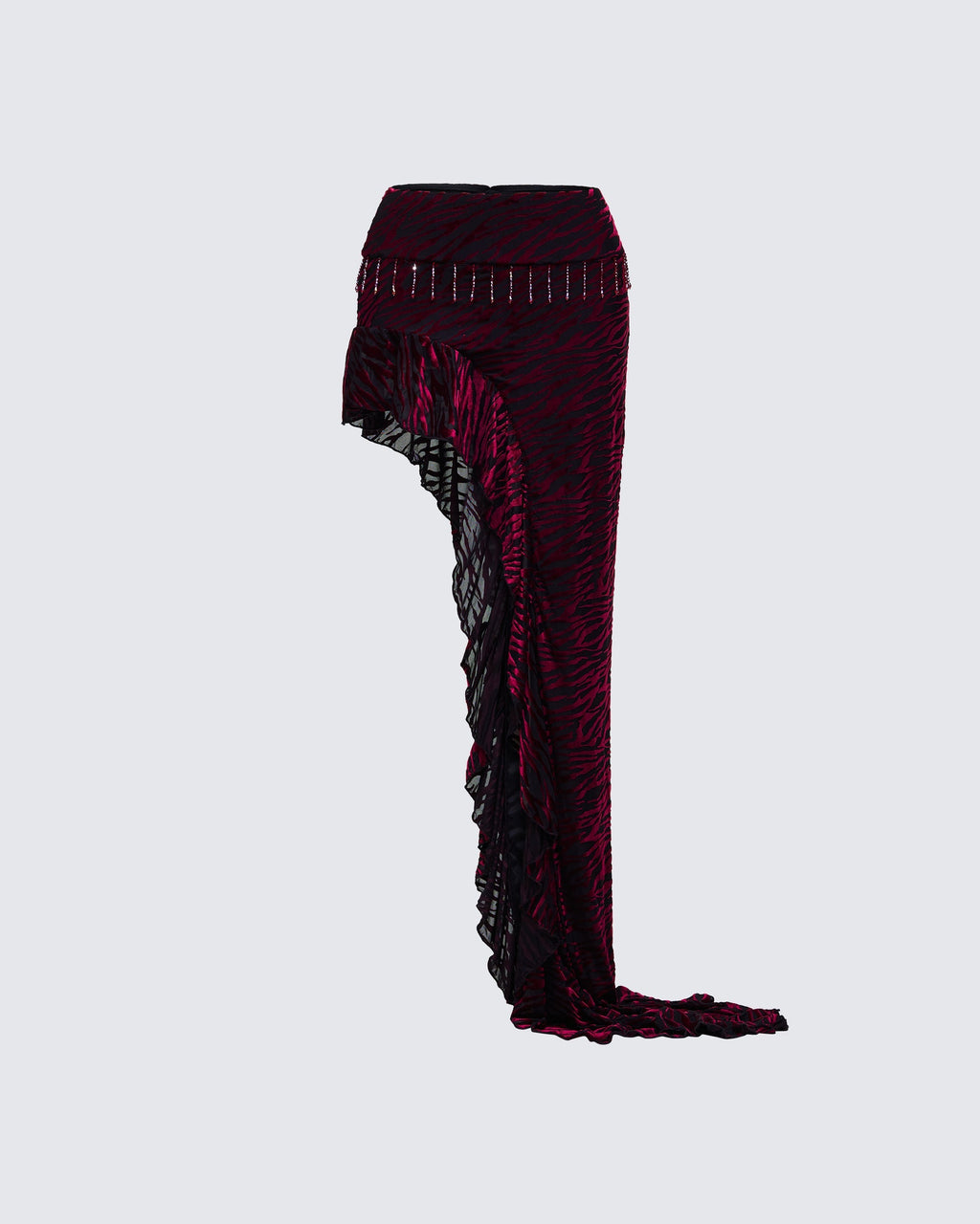 Finesse Kira Red Velvet Burn Out Beaded Maxi Skirt