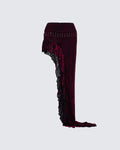 Finesse Kira Red Velvet Burn Out Beaded Maxi Skirt