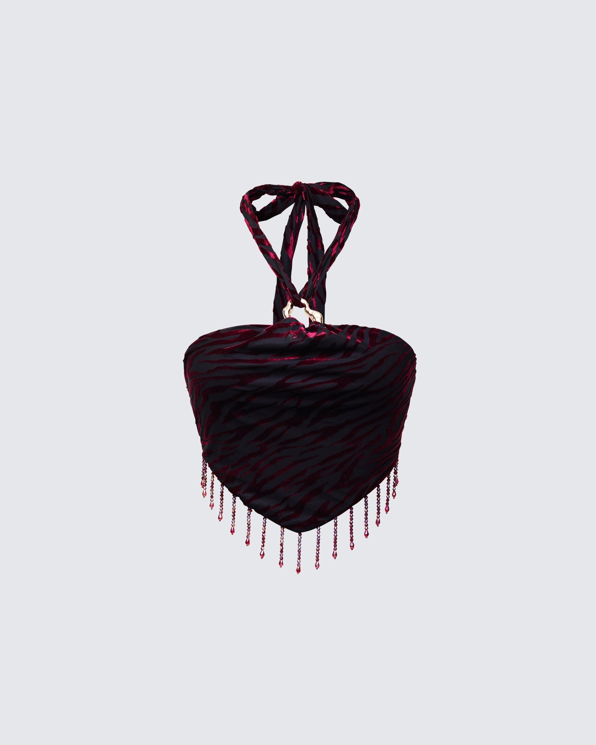 Finesse Kira Red Velvet Burn Out Beaded Top