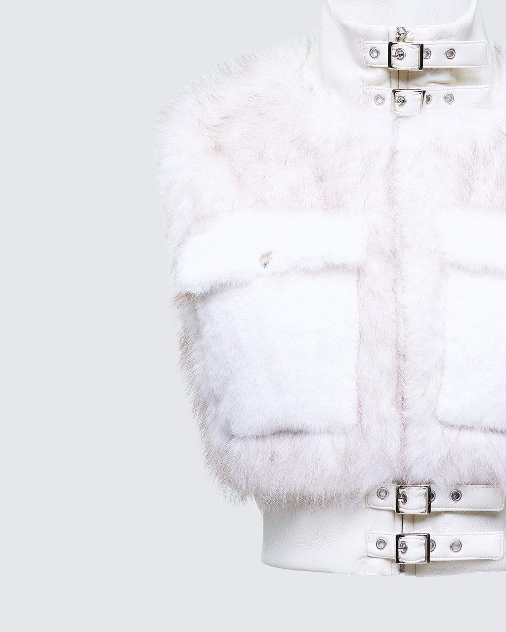 Finesse Larina White Faux Fur Sleeveless Jacket