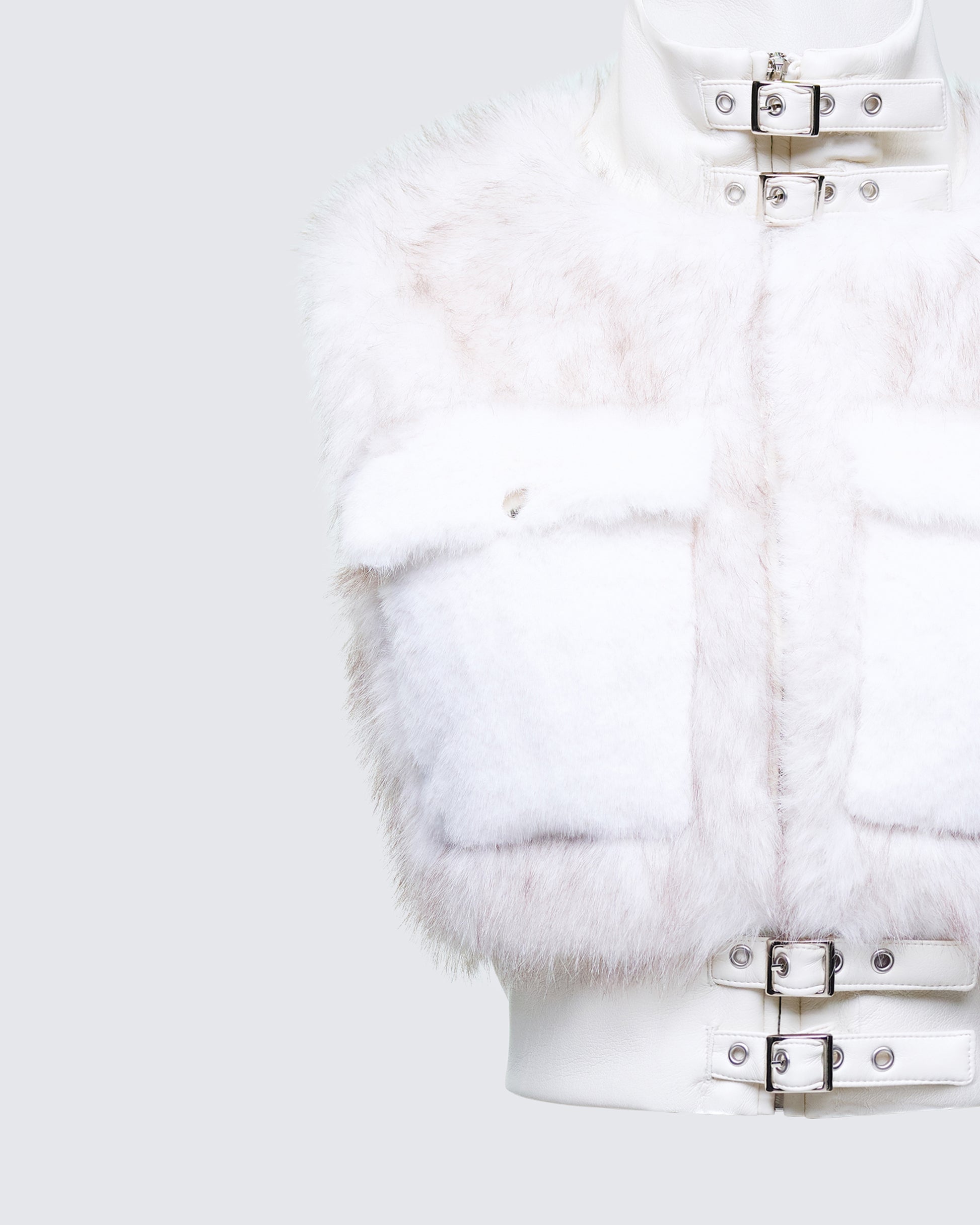 Finesse Larina White Faux Fur Sleeveless Jacket