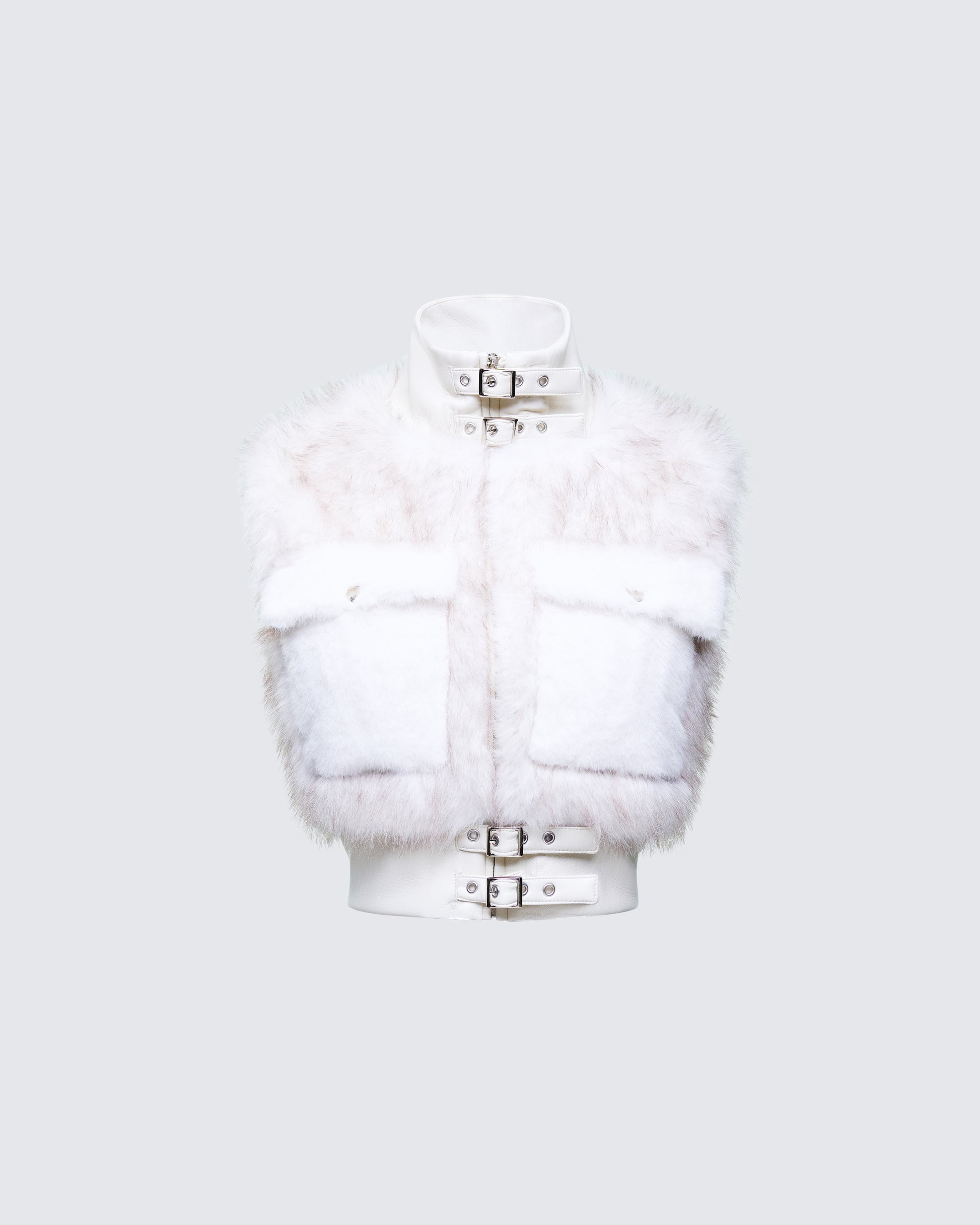 Finesse Larina White Faux Fur Sleeveless Jacket