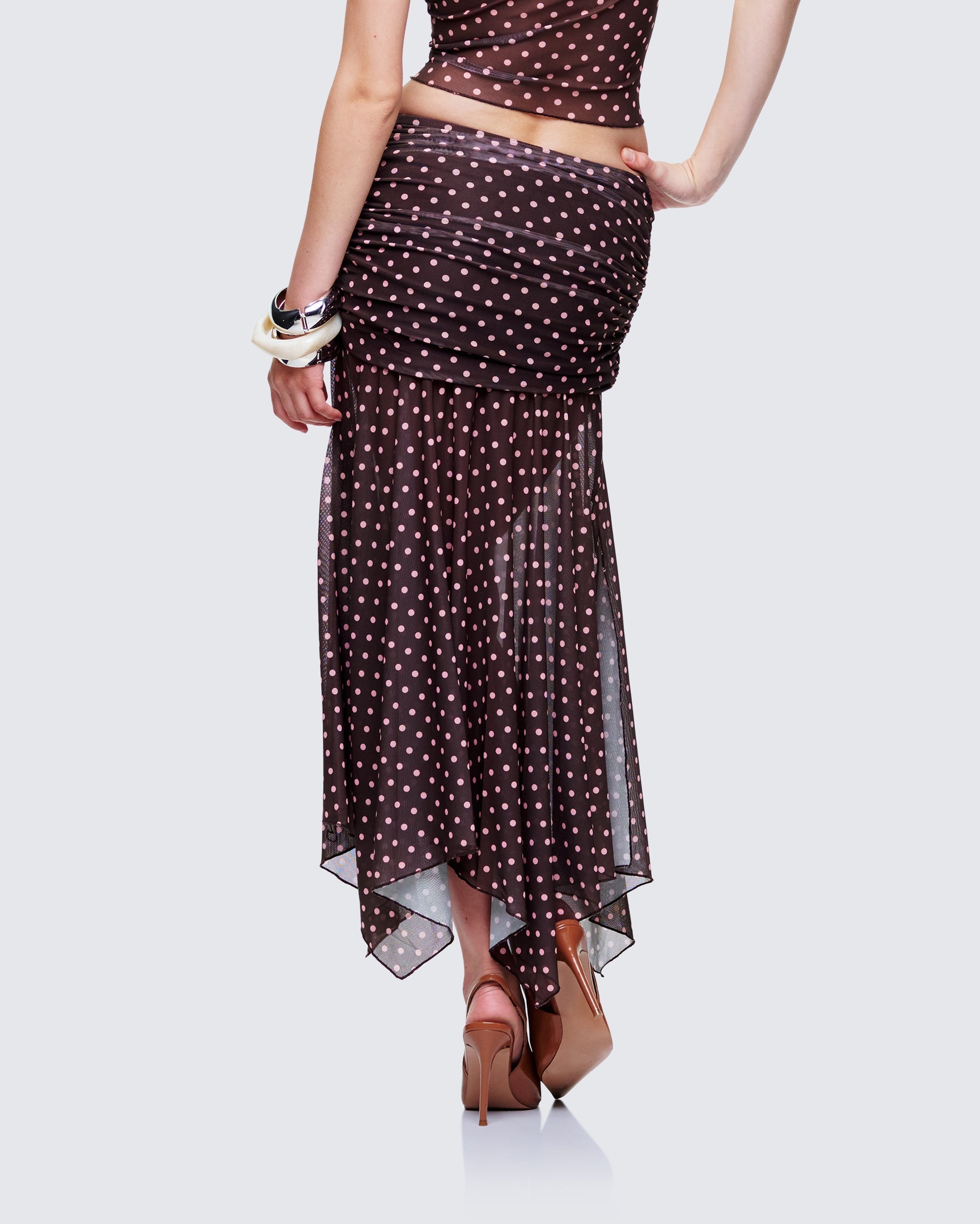 Finesse Lehlani Brown Polka Drop Waist Midaxi Skirt