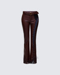 Finesse Liora Brown Vegan Leather Laced Pants