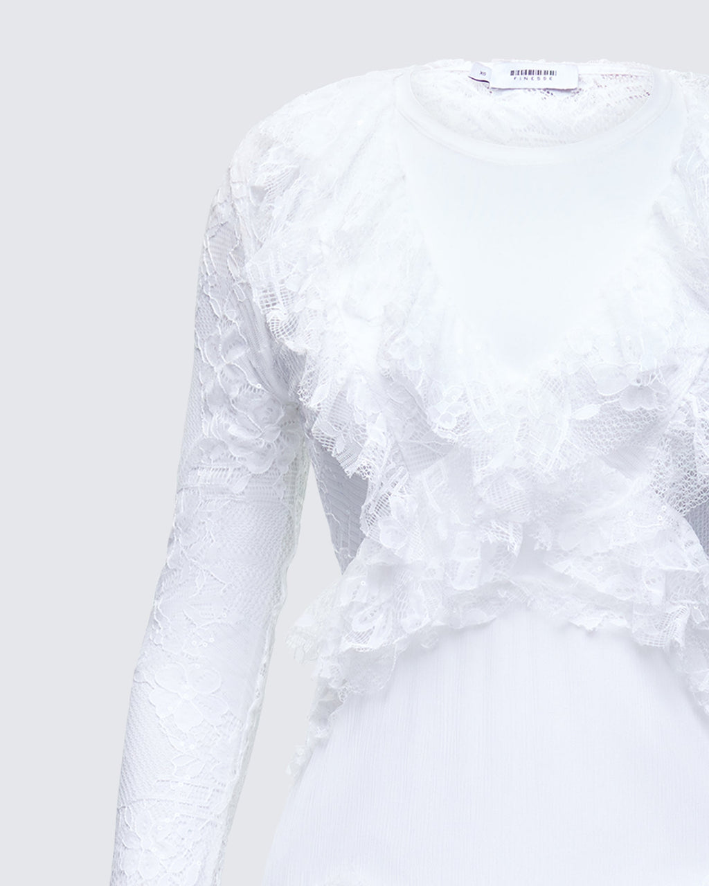 Finesse Lulea White Lace Ruffle Trim Mini Dress