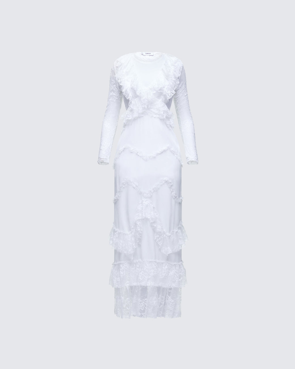 Finesse Lulea White Lace Ruffle Trim Mini Dress