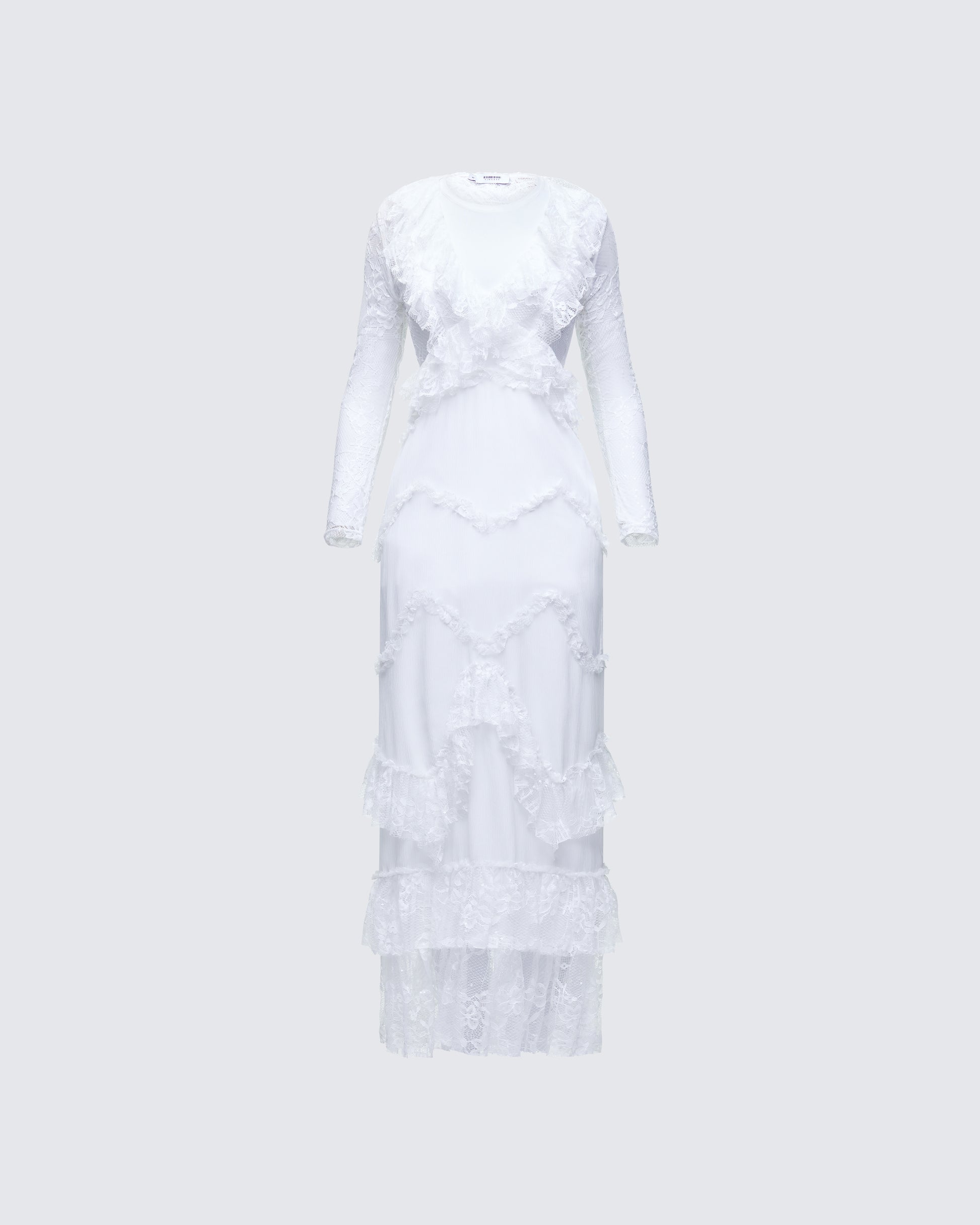 Finesse Lulea White Lace Ruffle Trim Mini Dress