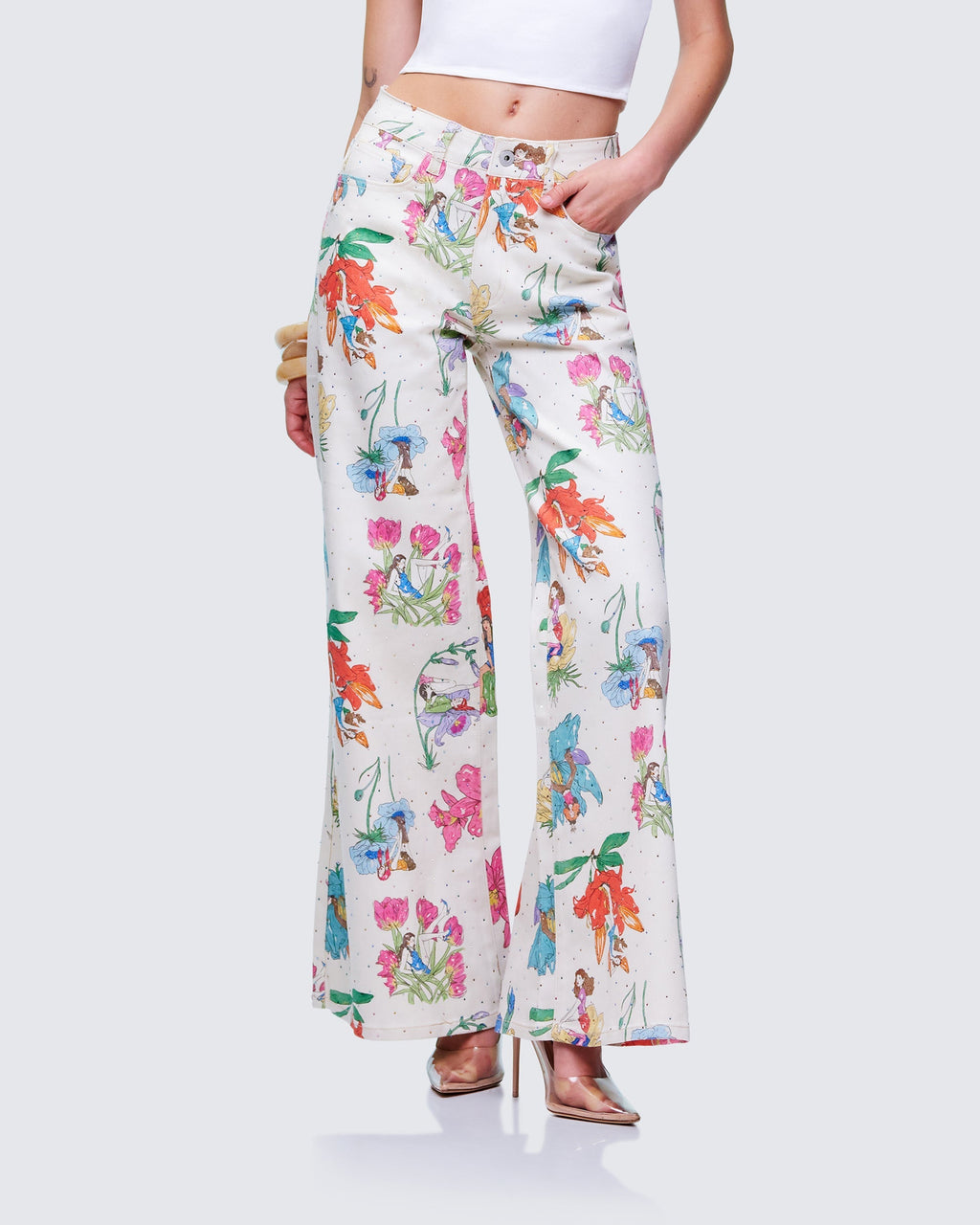 Finesse Lunara Ivory Embellished Twill Pant
