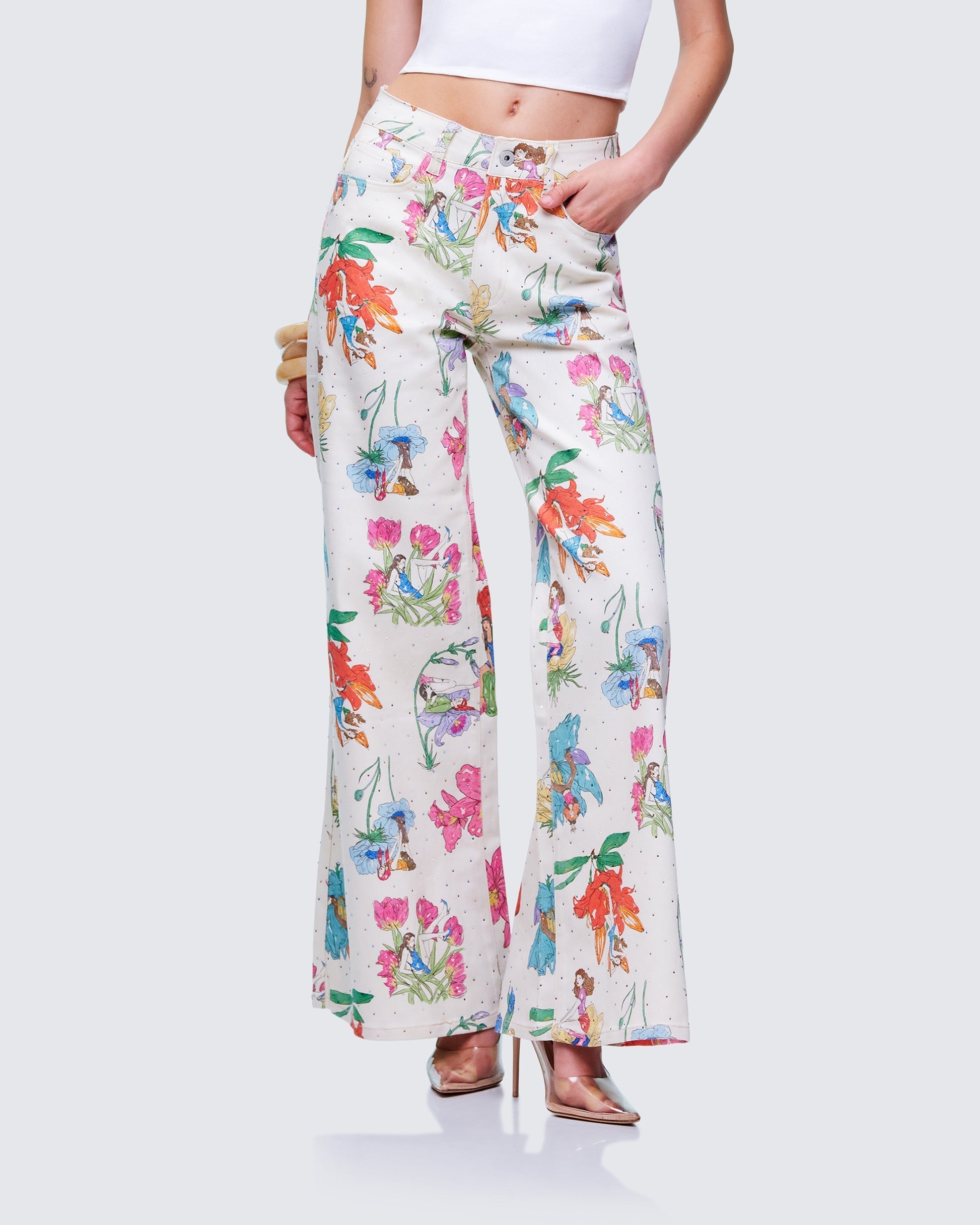Finesse Lunara Ivory Embellished Twill Pant