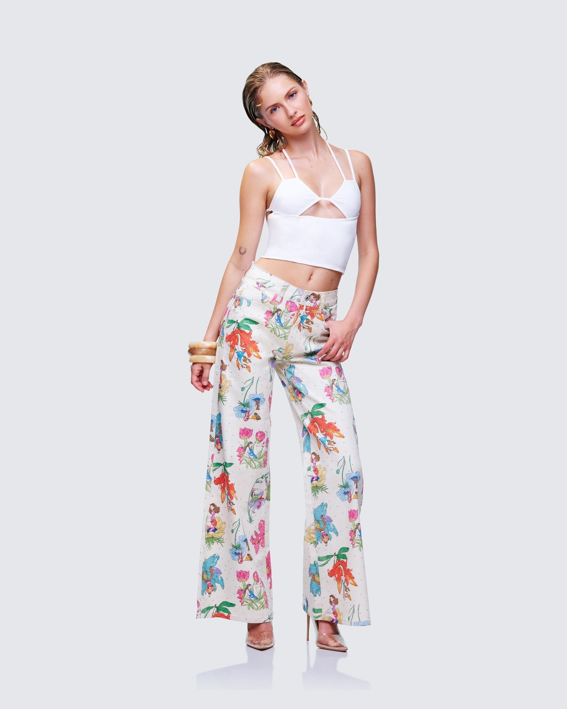 Finesse Lunara Ivory Embellished Twill Pant
