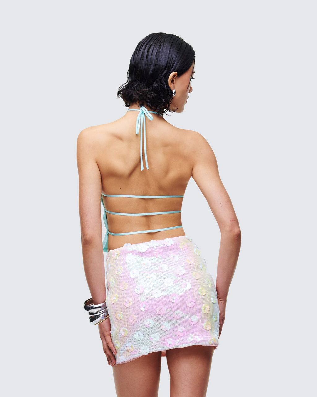 Finesse Luneth Blue Backless Halter Neck Top