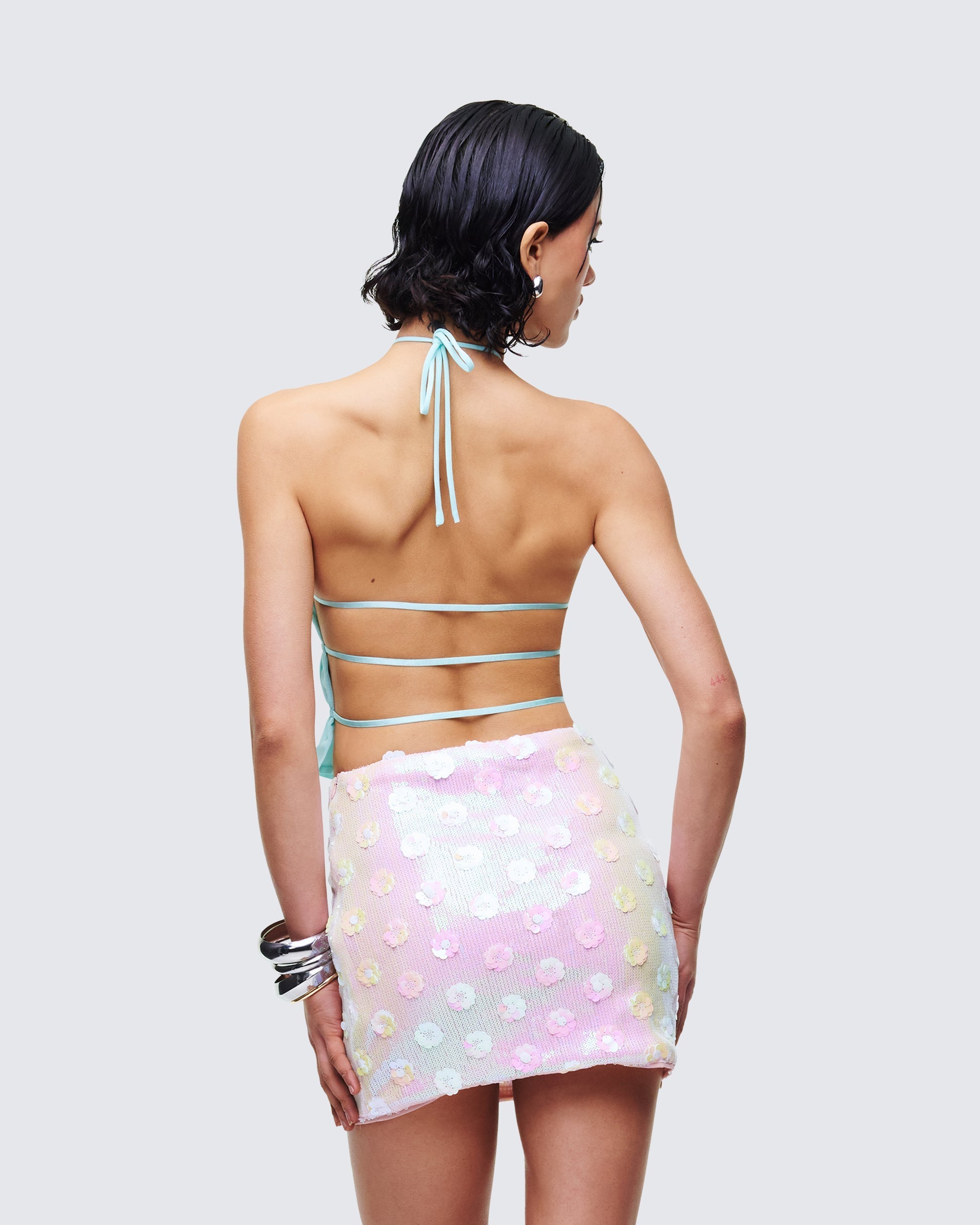 Finesse Luneth Blue Backless Halter Neck Top