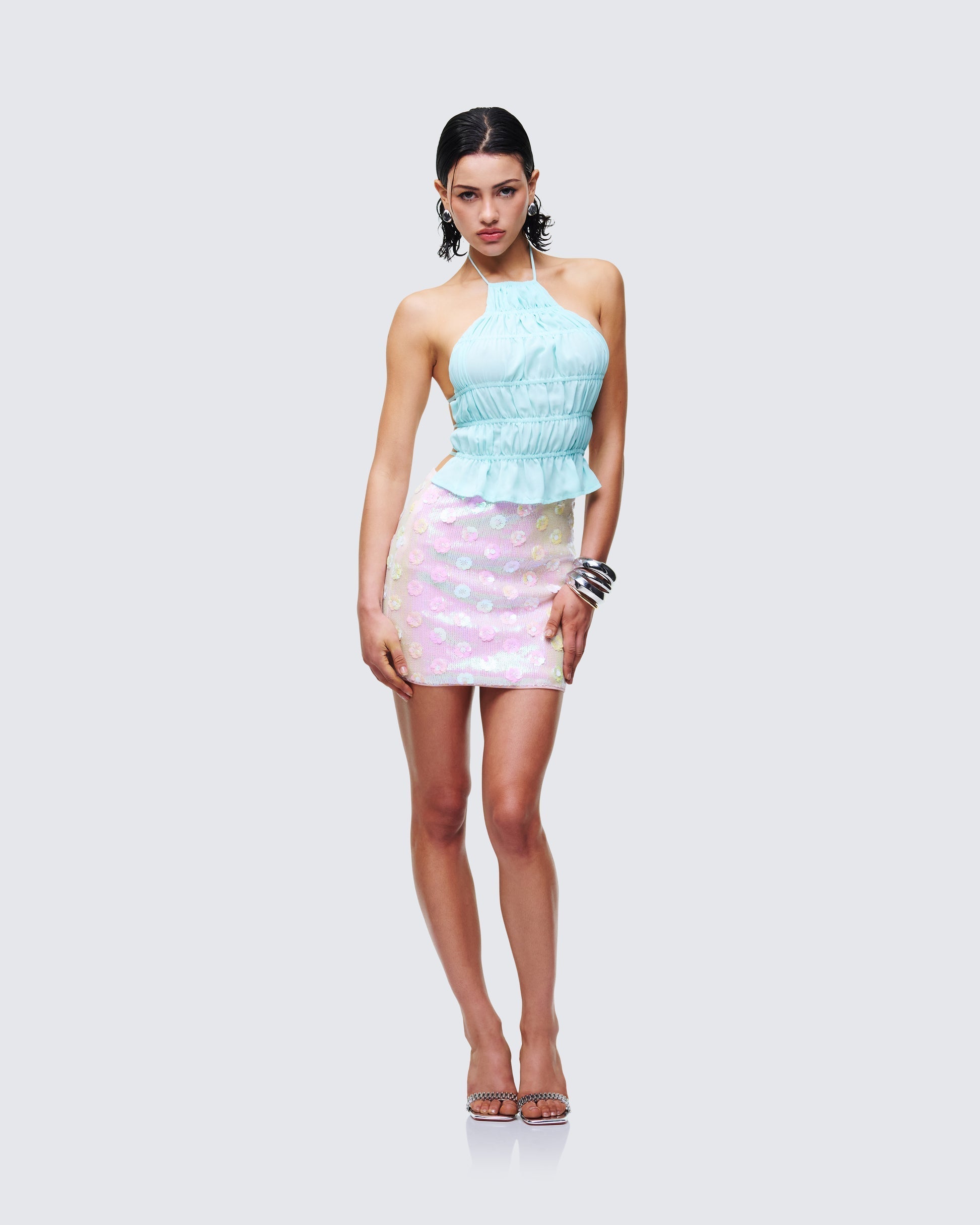 Finesse Luneth Pink Sequin Mini Skirt