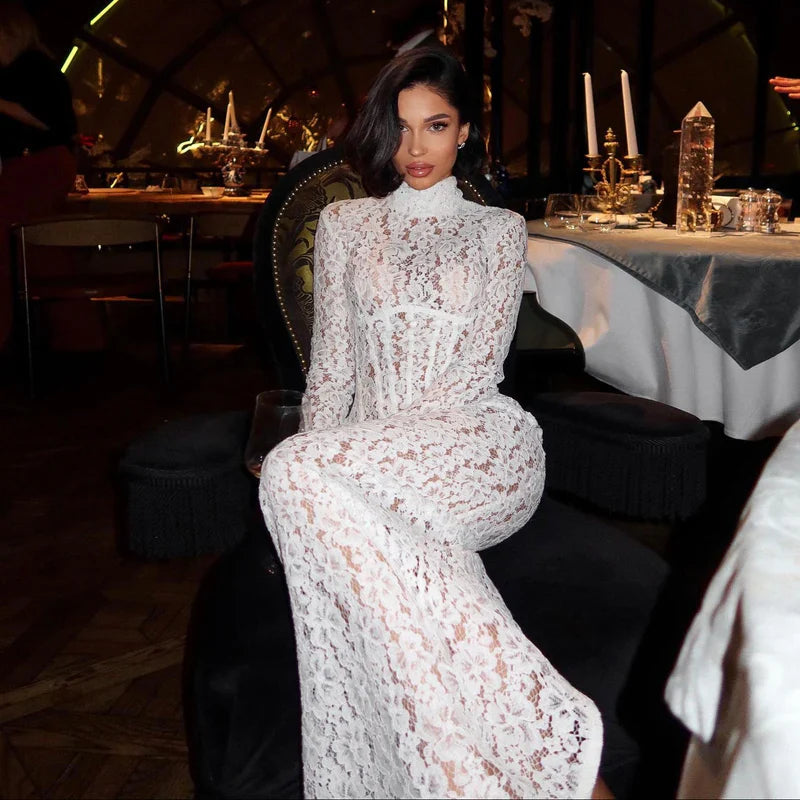 Mermaid Way Lana White Lace Corset Maxi Dress