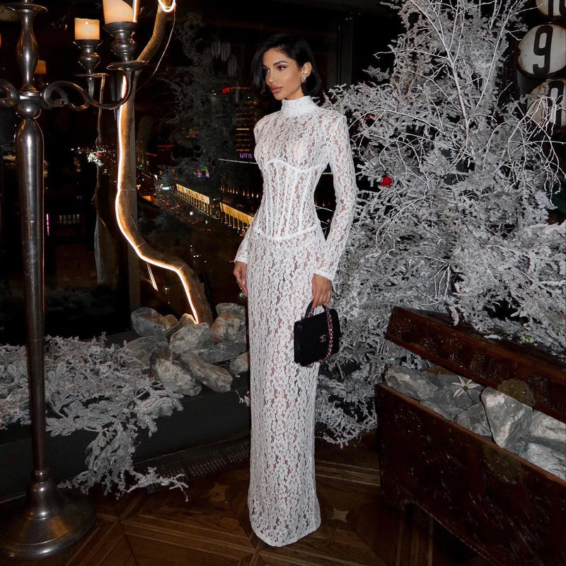 Mermaid Way Lana White Lace Corset Maxi Dress