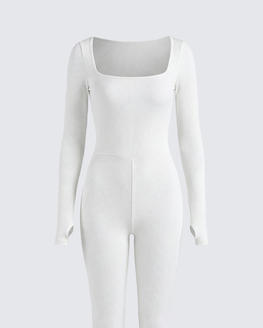 Finesse Lirien Ivory Rib Kick Floor Flare Jumpsuit