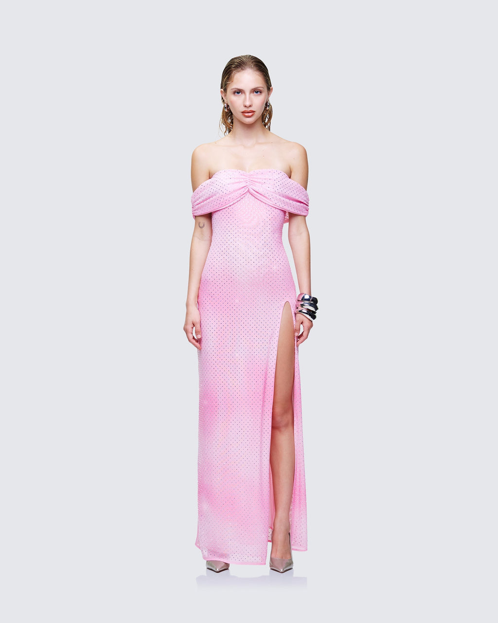 Finesse Maela Pink Diamanté Maxi Dress