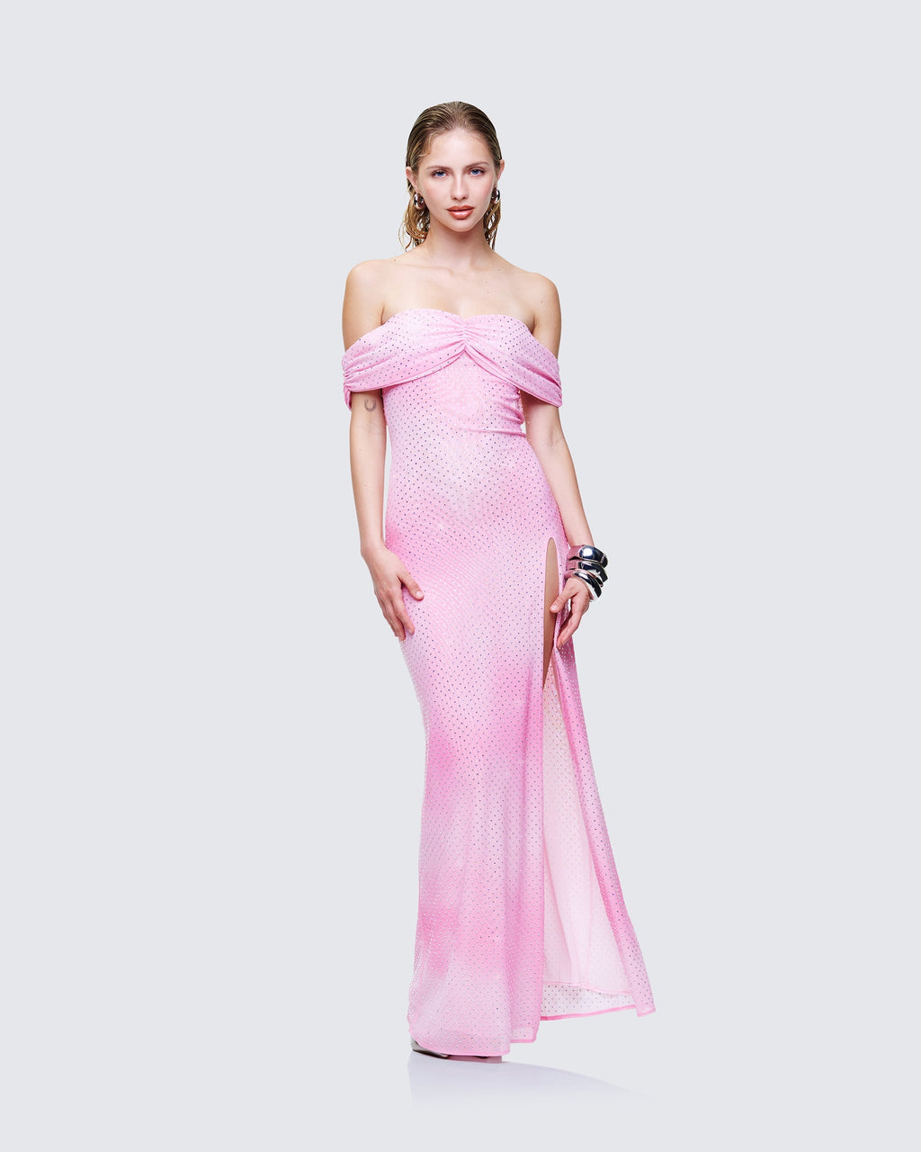 Finesse Maela Pink Diamanté Maxi Dress