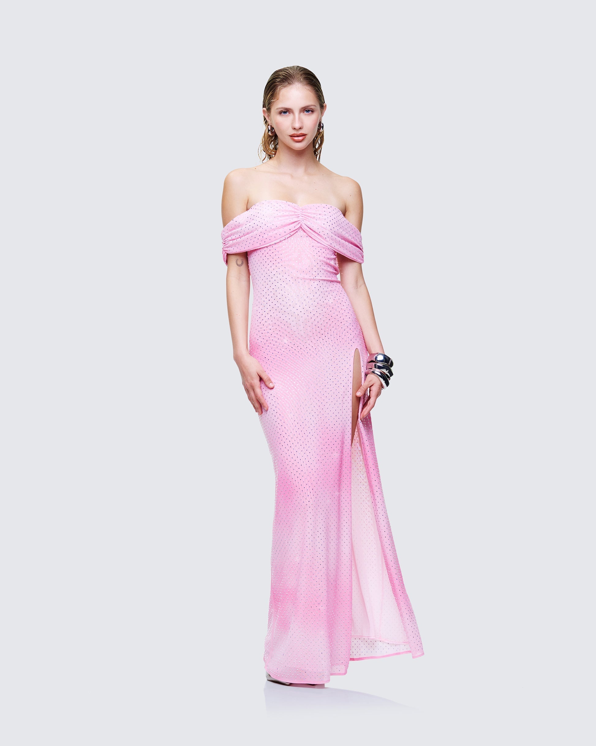 Finesse Maela Pink Diamanté Maxi Dress