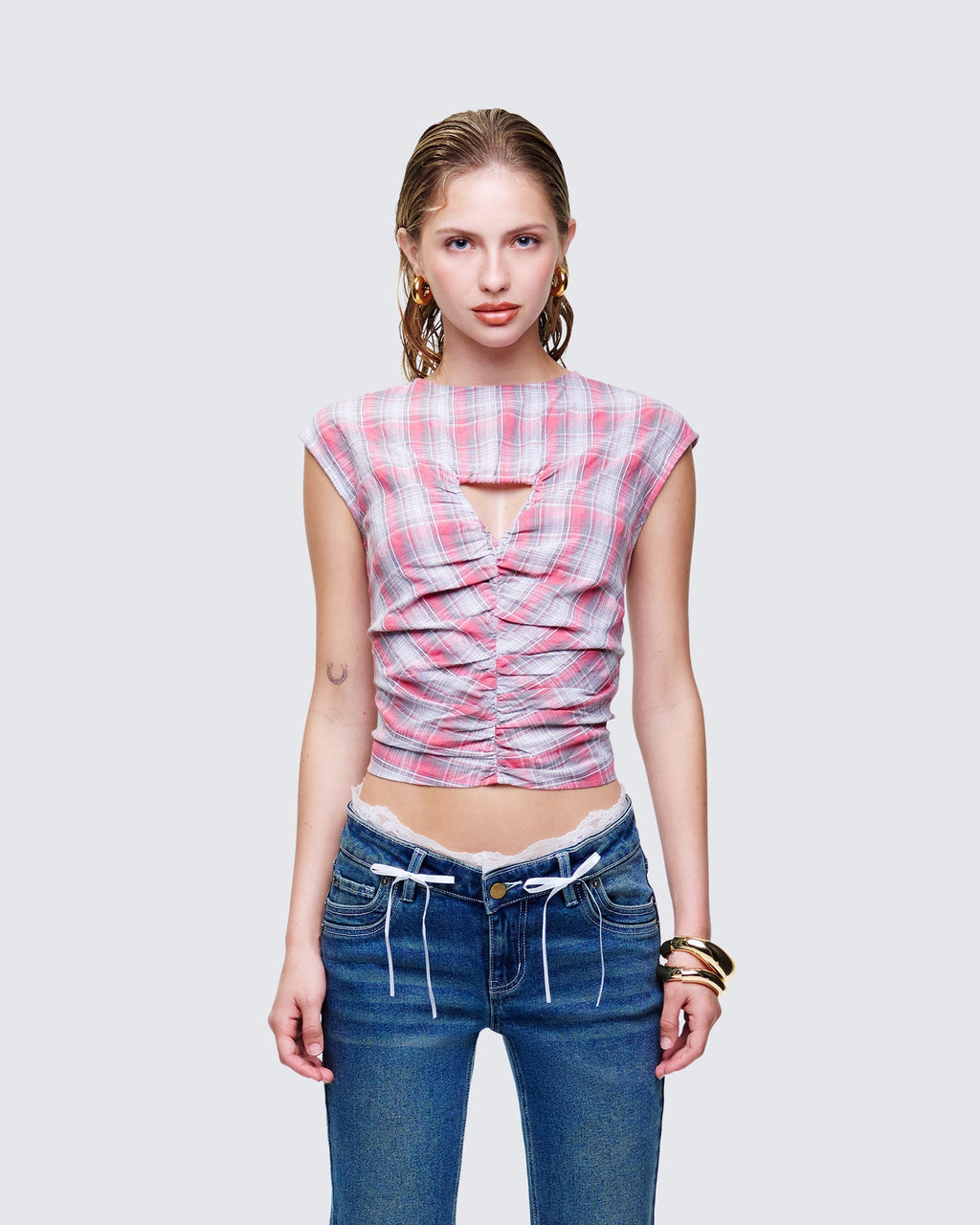 Finesse Malak Multi Check Cutout Shirt