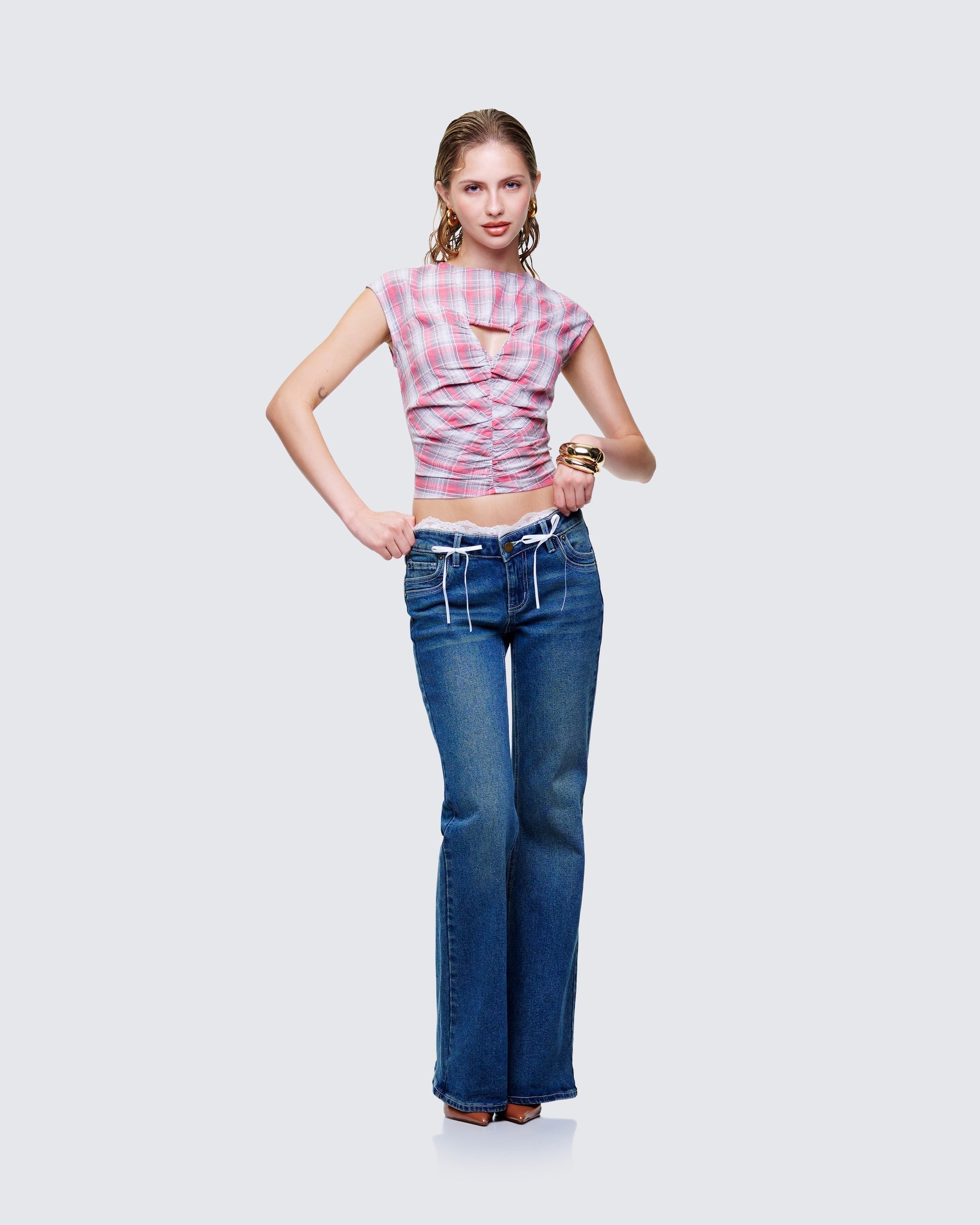Finesse Malak Multi Check Cutout Shirt