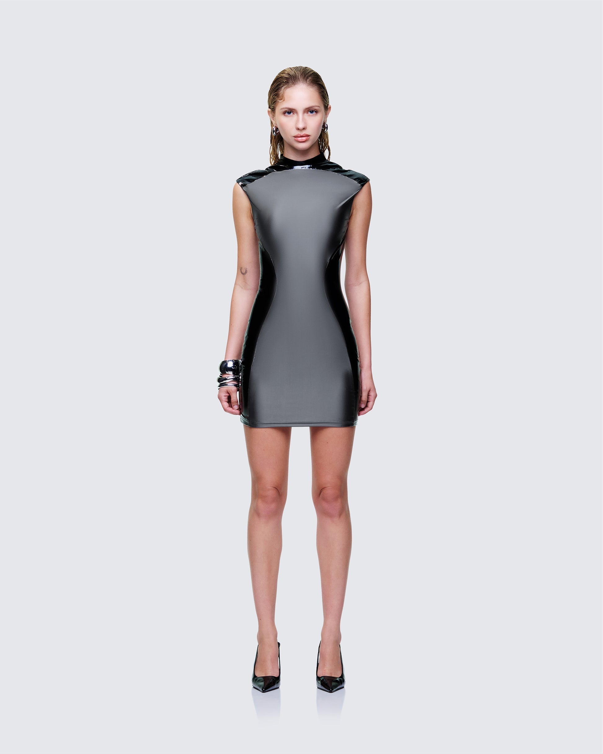 Finesse Marea Black Vinyl Contour Dress