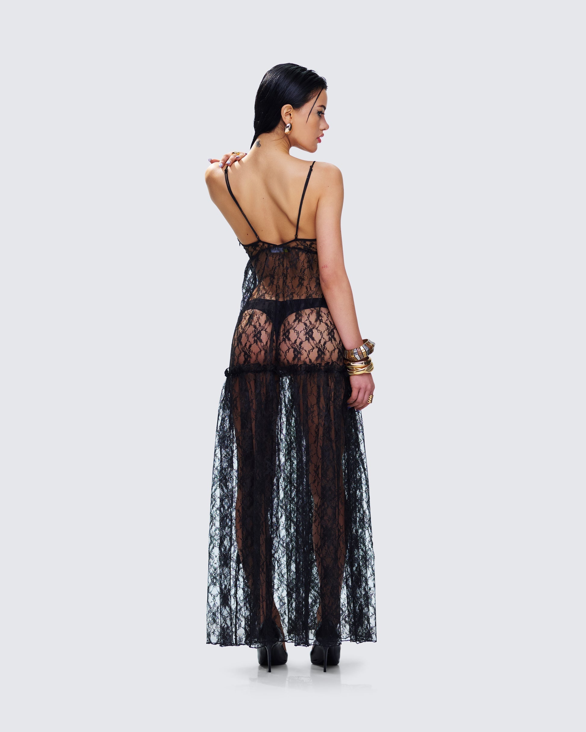 Marina Black Lace Sheer Maxi Dress