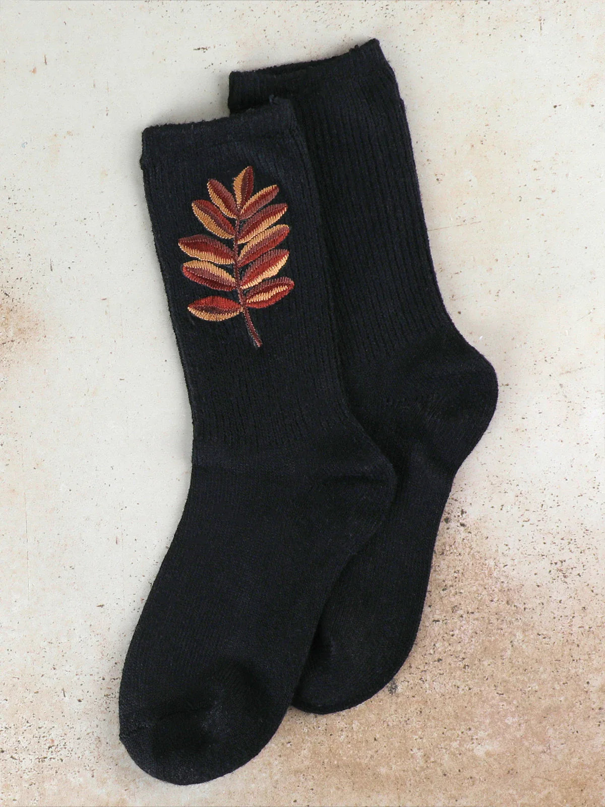 April Cornell Retro Golden Leaf Crew Sock - Black