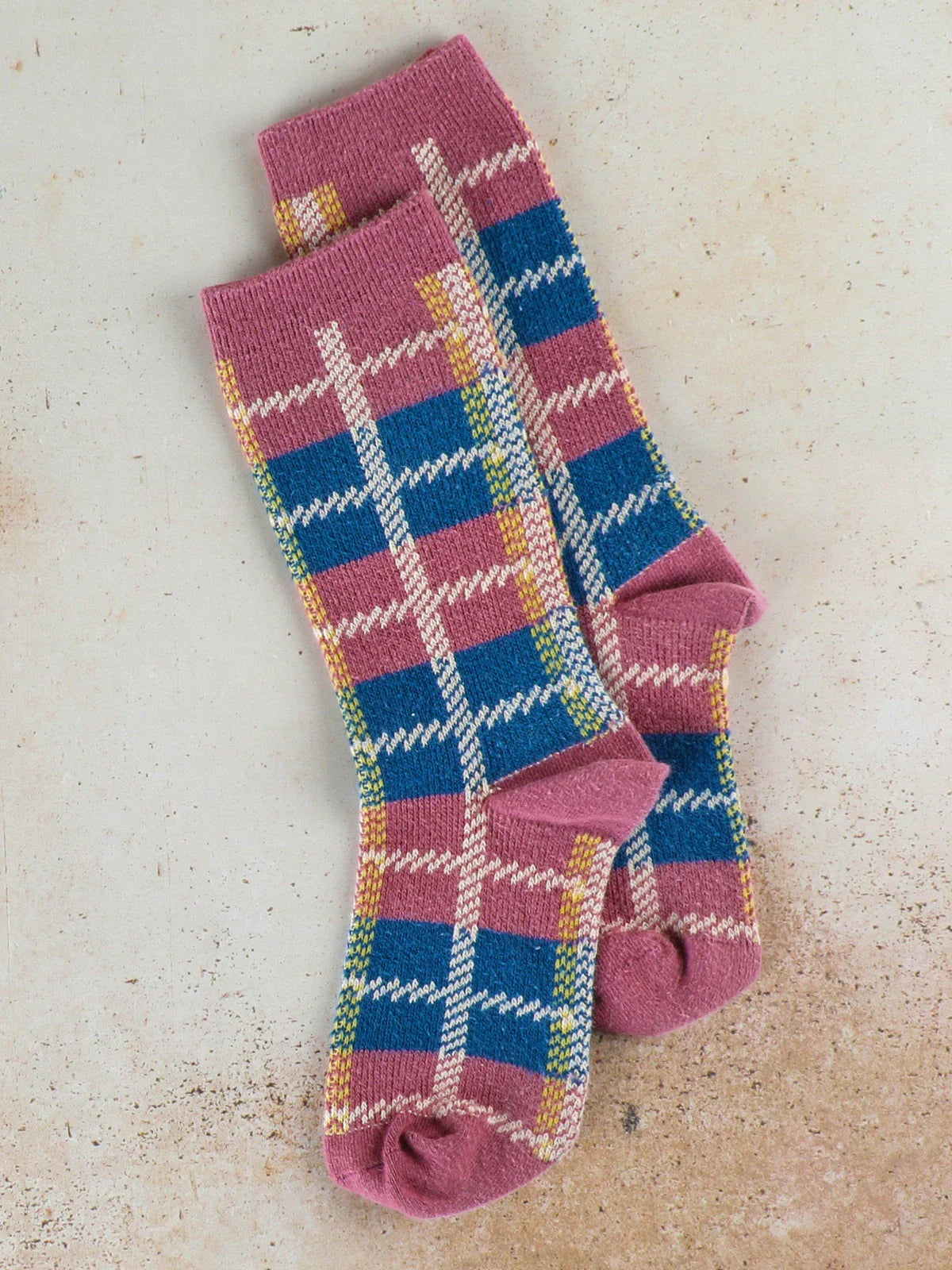 April Cornell Retro Plaid Crew Sock - Mauve