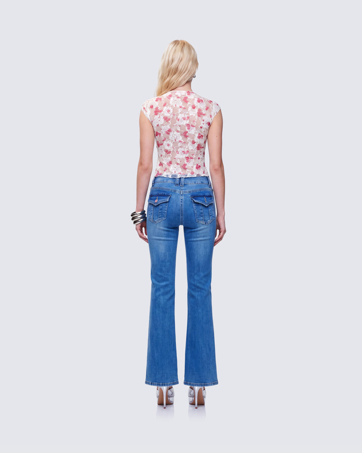 Finesse Mel Multi Printed Velvet Trim Stretch Lace Top