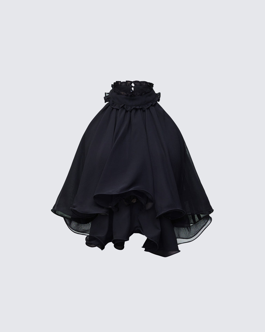 Finesse Melva Black Georgette Ruffle Trim Top