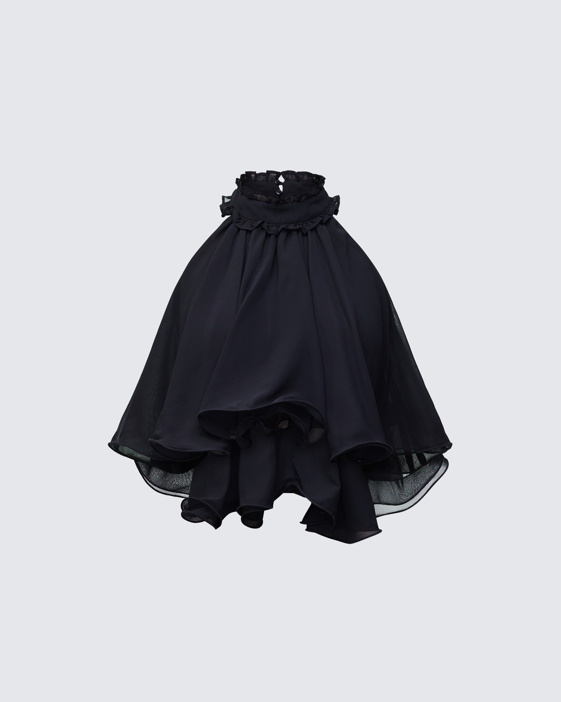 Finesse Melva Black Georgette Ruffle Trim Top