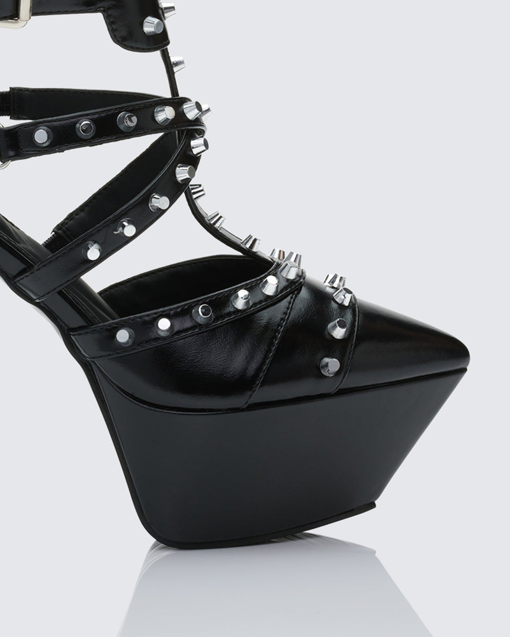 Finesse Micaiah Black Studded Strapped Heel