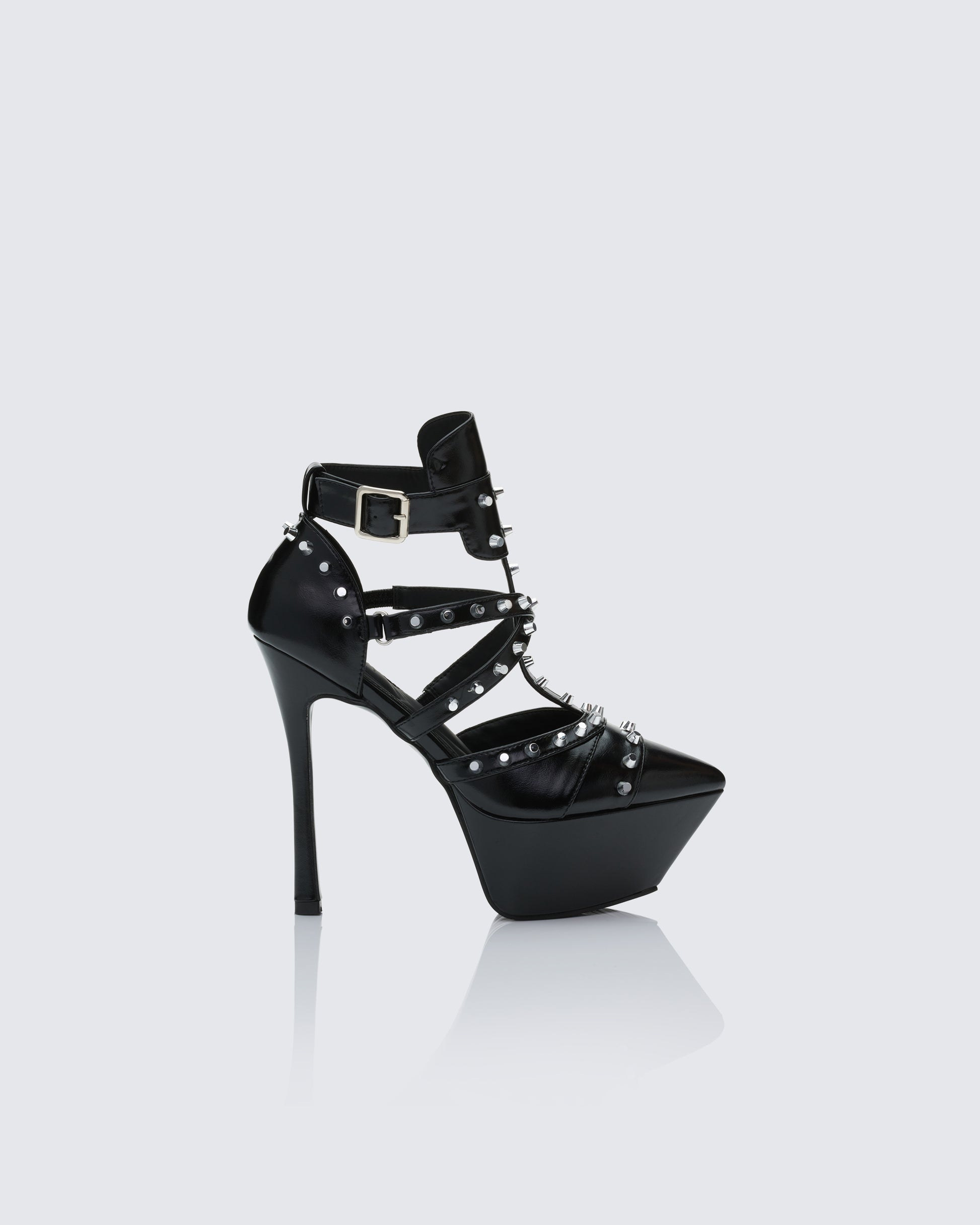 Finesse Micaiah Black Studded Strapped Heel