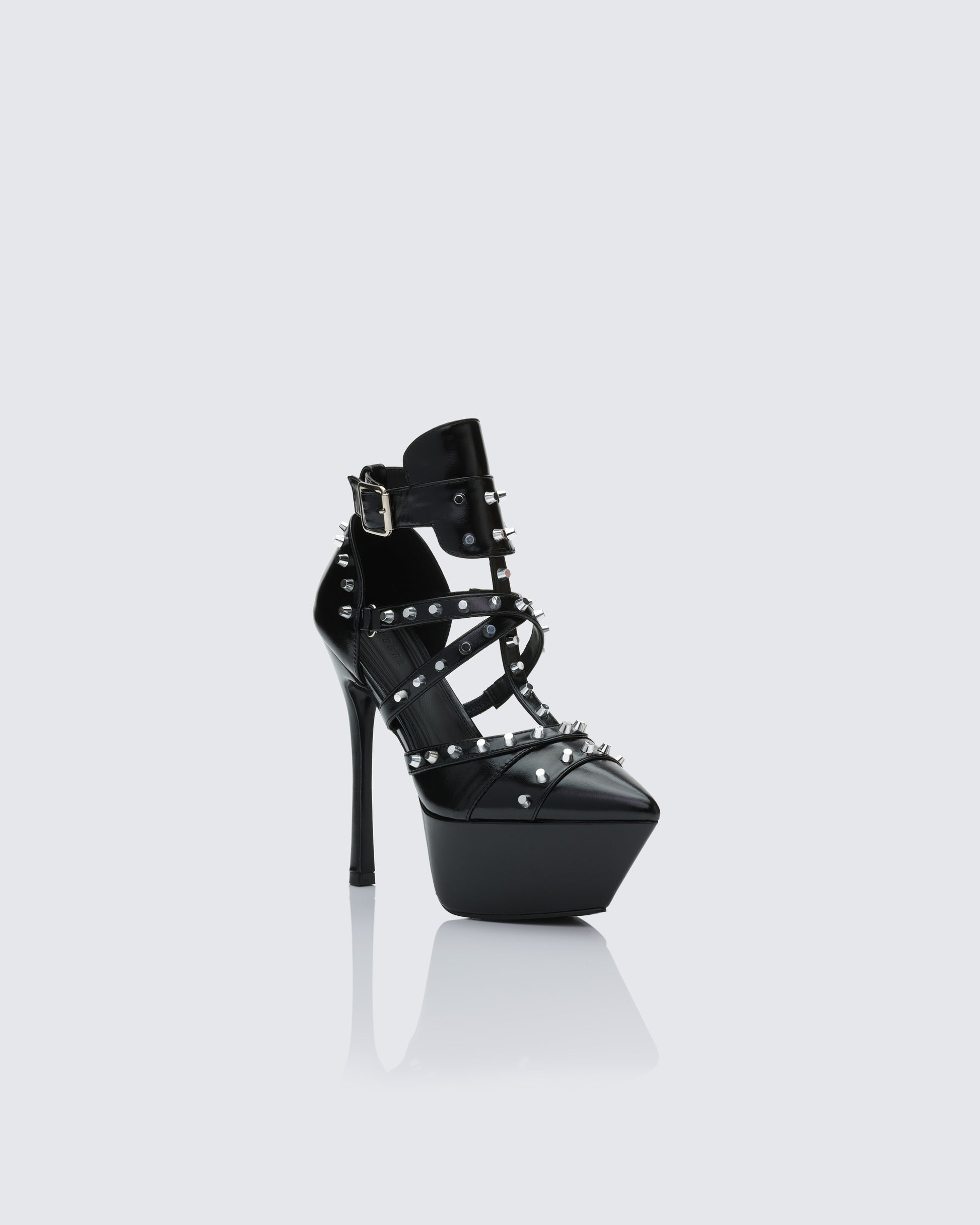 Finesse Micaiah Black Studded Strapped Heel