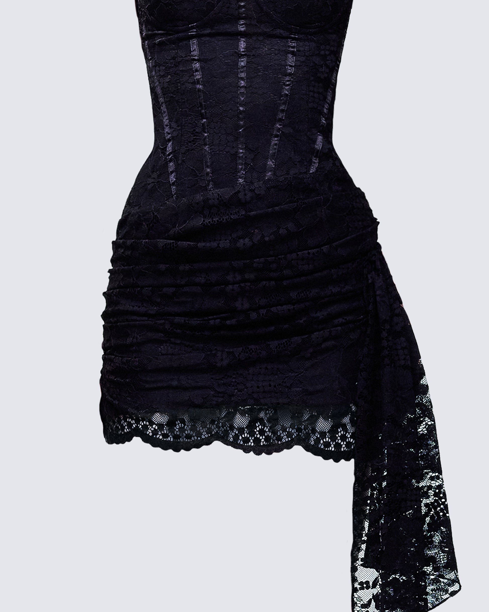 Millicent Black Lace Corset Drape Mini Dress