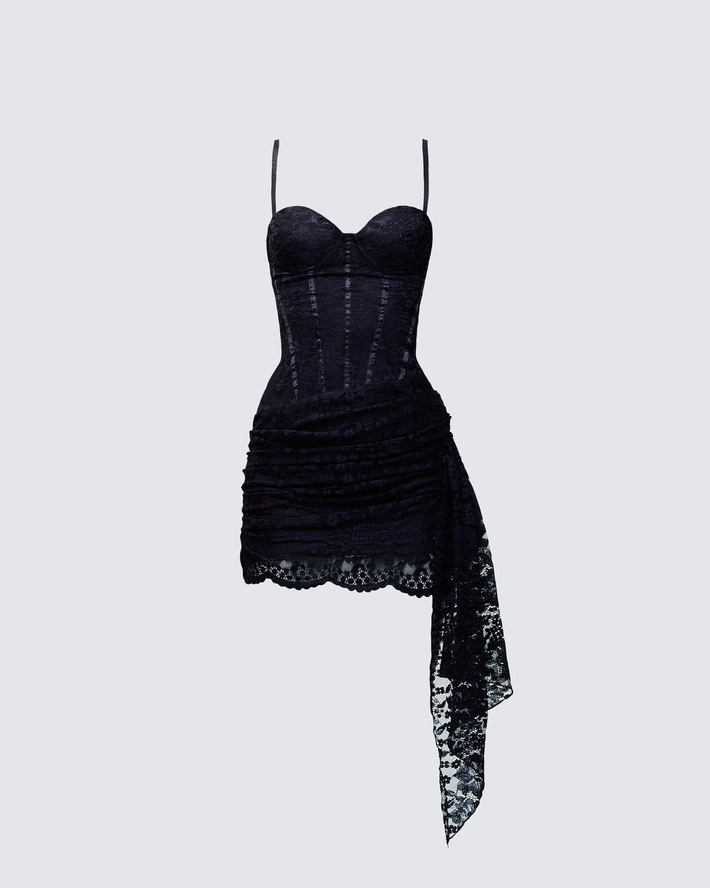 Millicent Black Lace Corset Drape Mini Dress