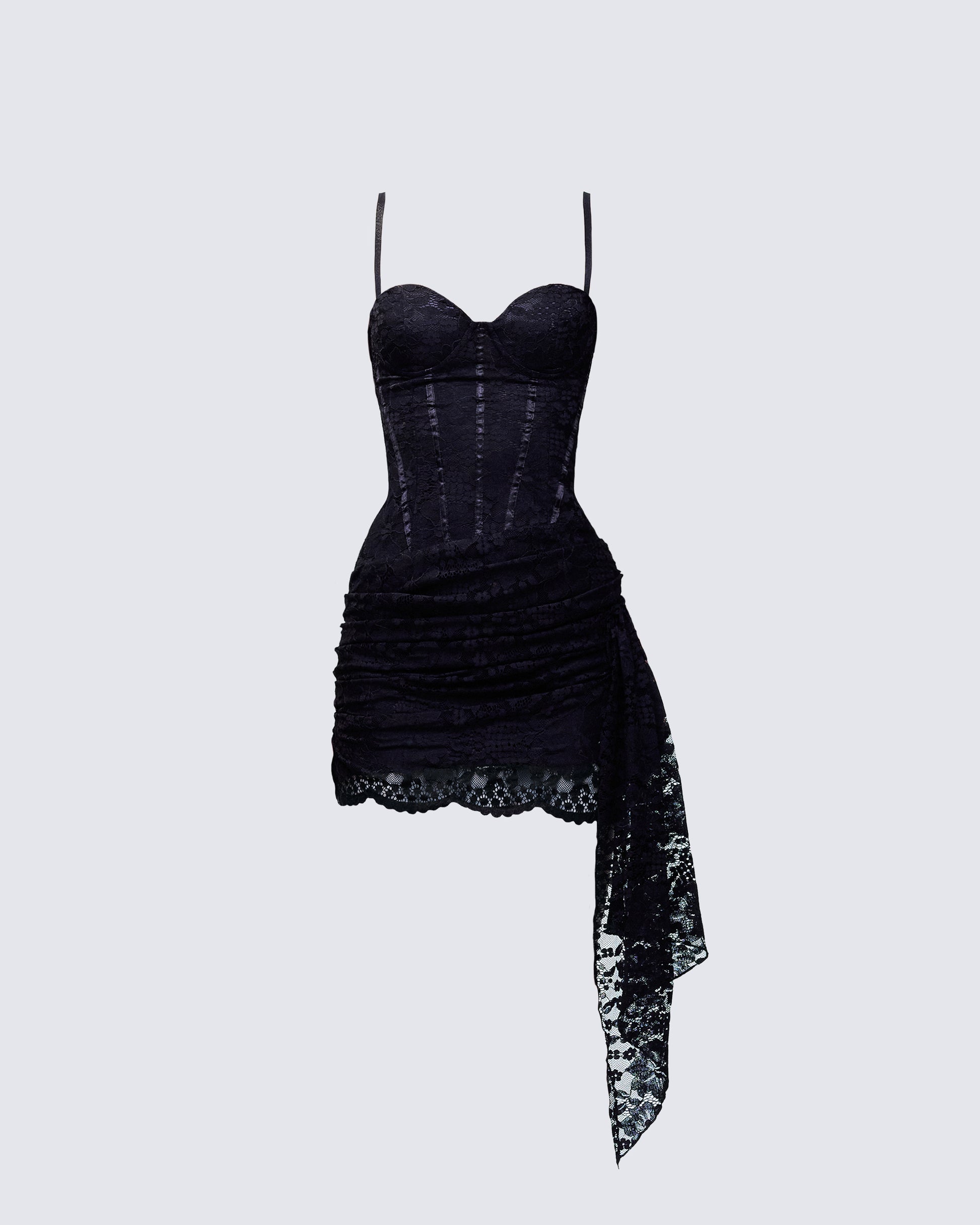 Millicent Black Lace Corset Drape Mini Dress