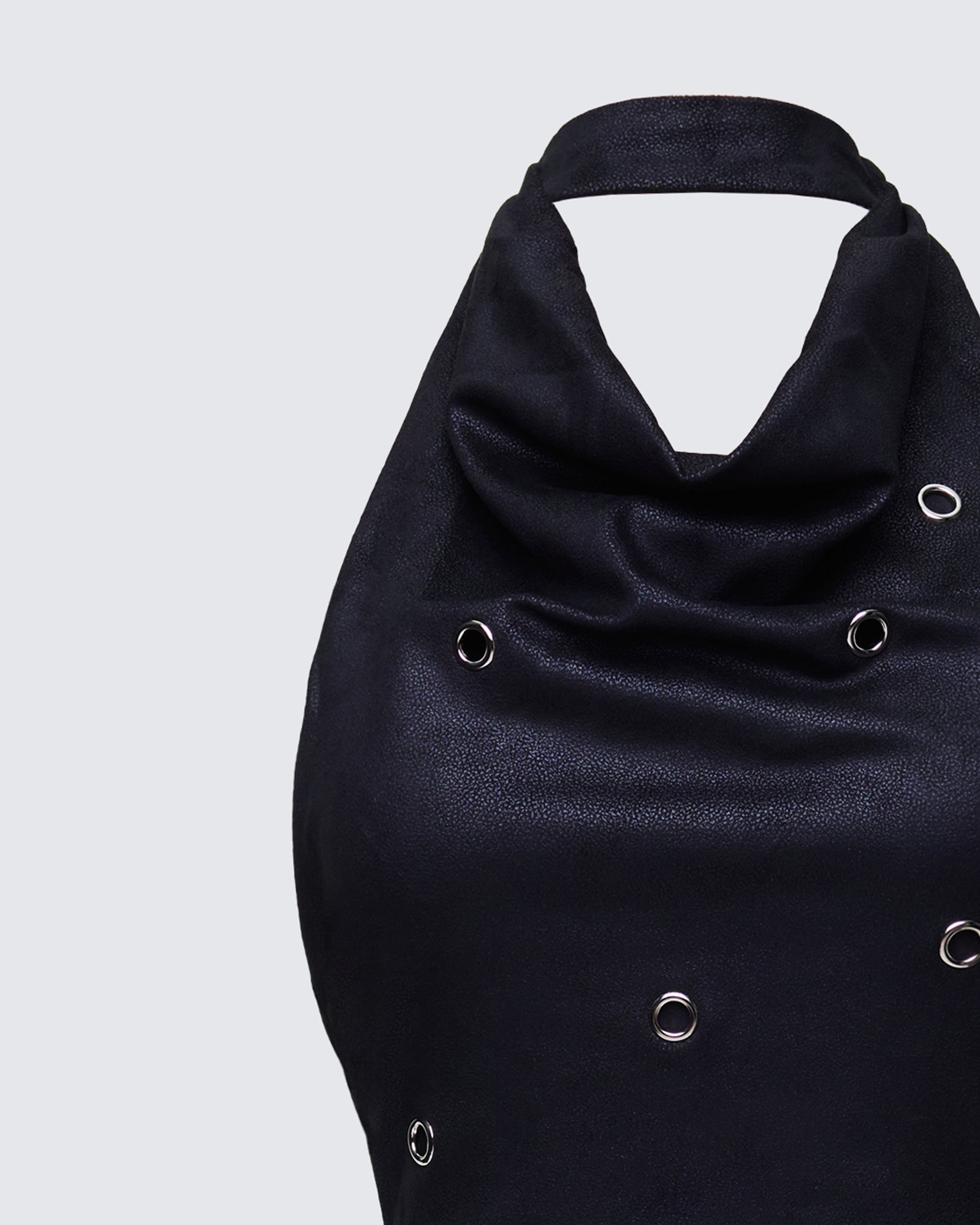 Finesse Mina Black Halter Eyelet Leather Look Dress