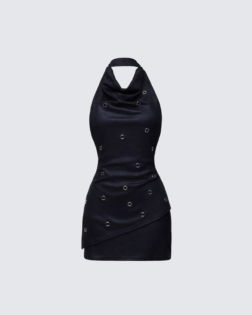 Finesse Mina Black Halter Eyelet Leather Look Dress