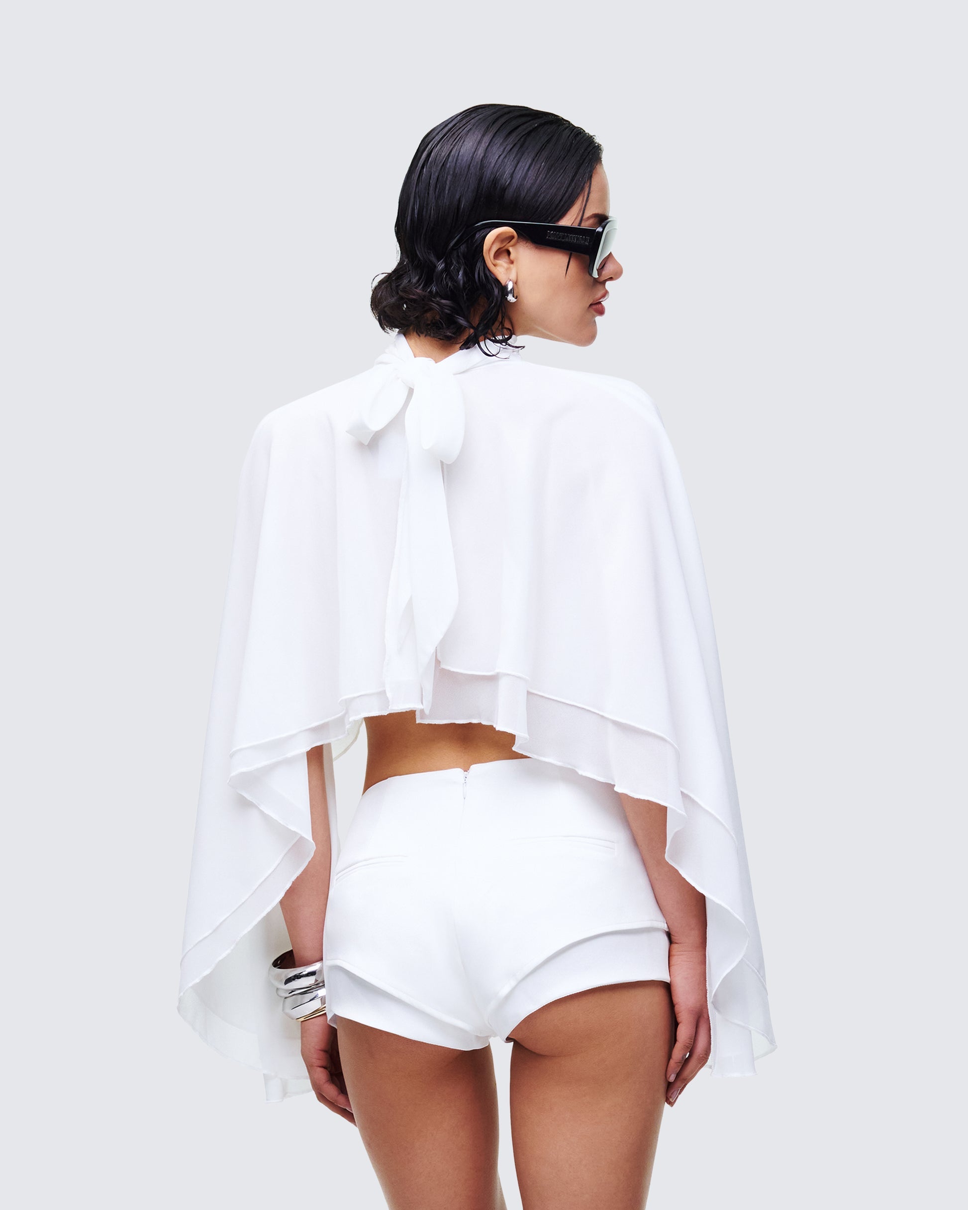 Finesse Mitchie White Georgette Open Back Cape