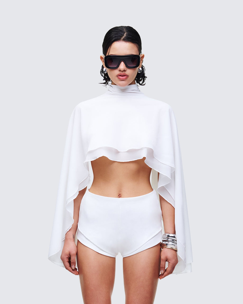 Finesse Mitchie White Georgette Open Back Cape