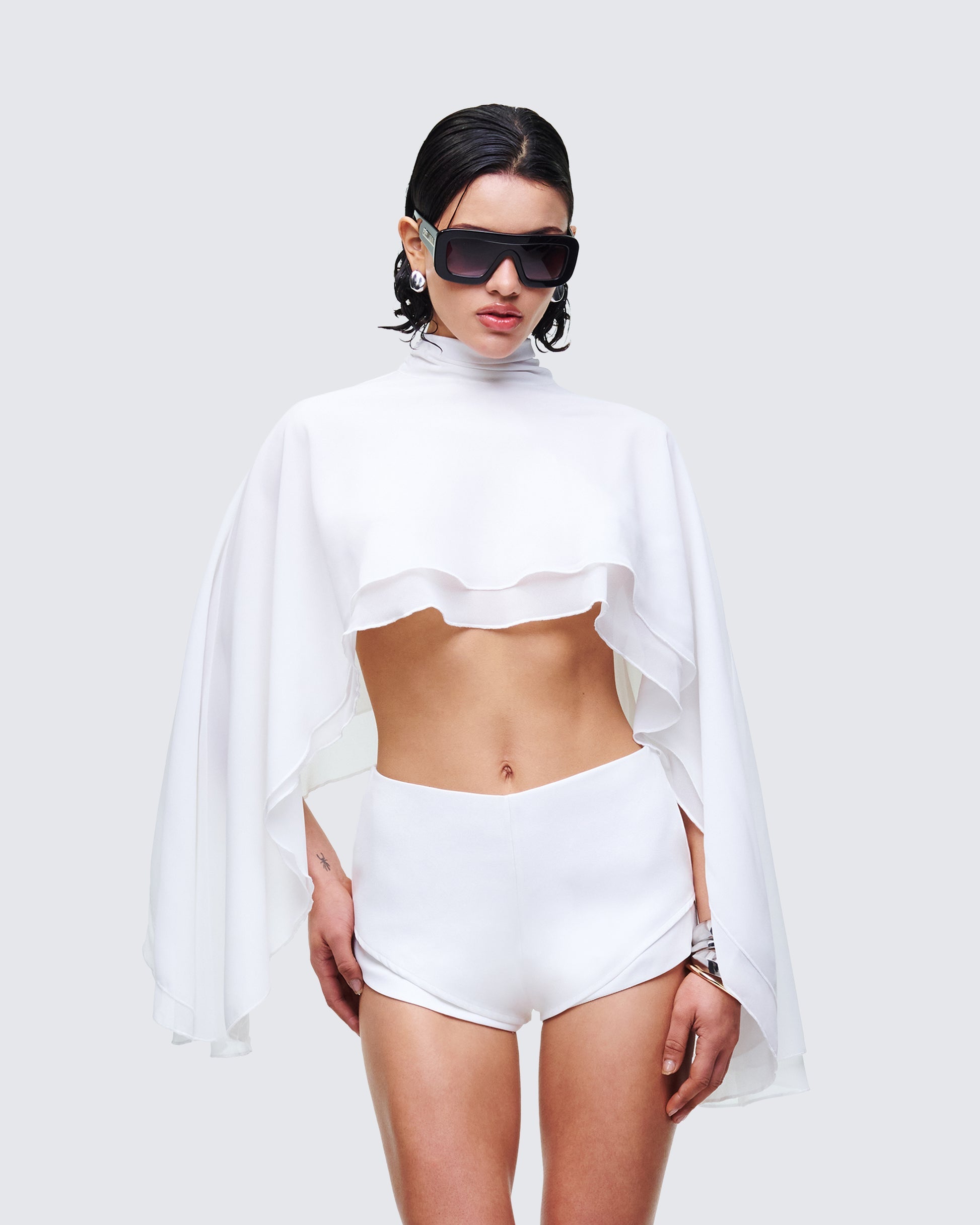 Finesse Mitchie White Georgette Open Back Cape