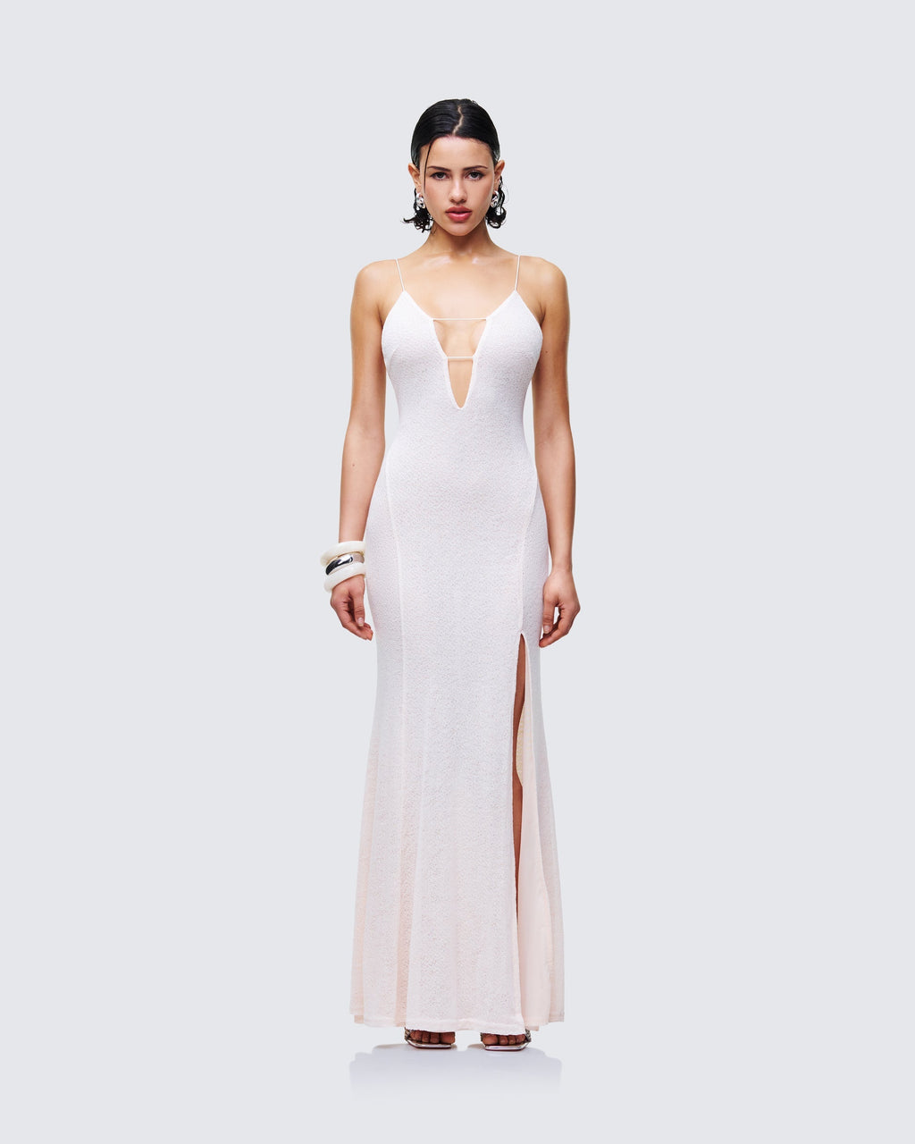 Finesse Mollie Ivory Plunge Neck Maxi Dress