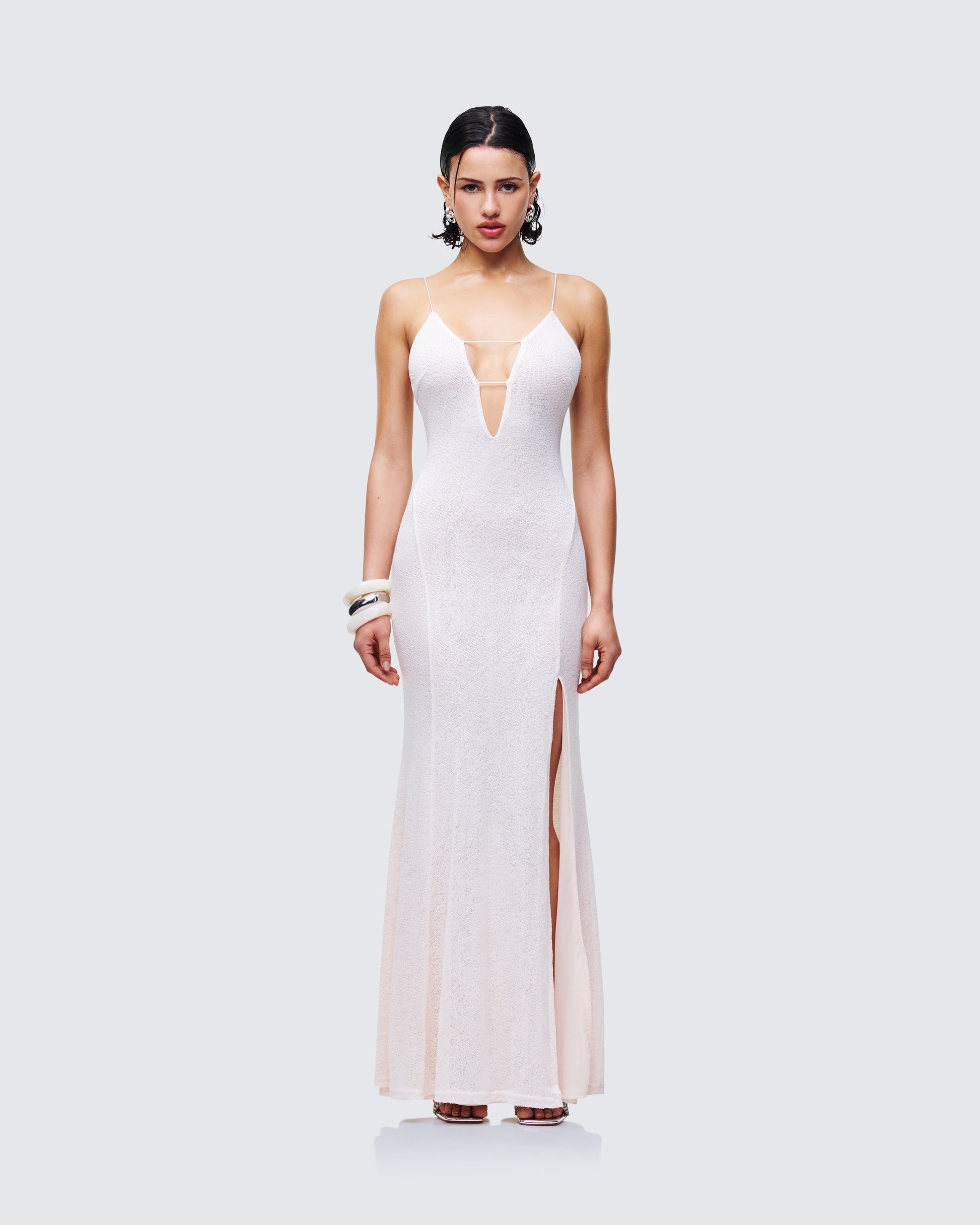 Finesse Mollie Ivory Plunge Neck Maxi Dress