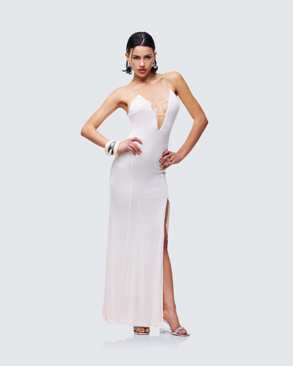 Finesse Mollie Ivory Plunge Neck Maxi Dress