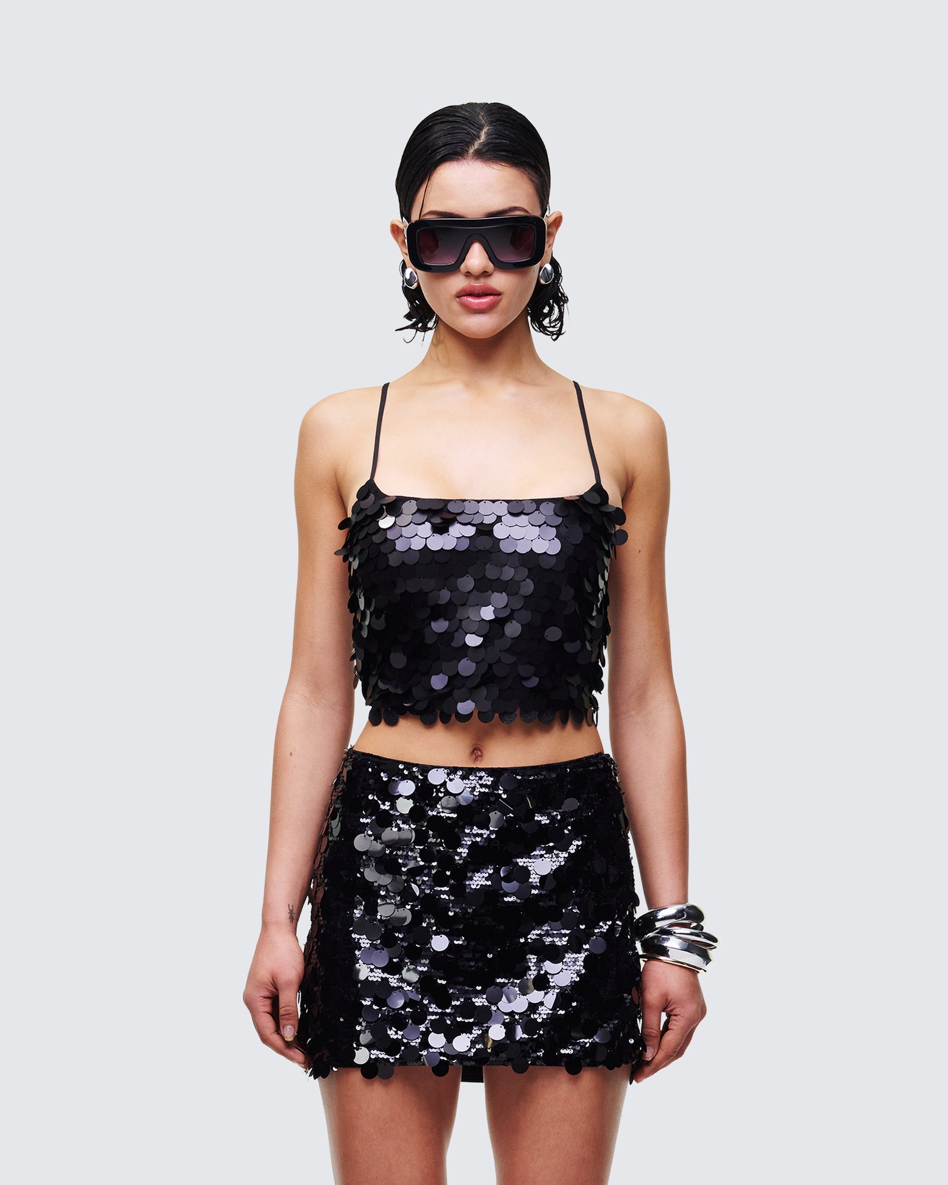 Finesse Mondana Black Sequin Cami Top