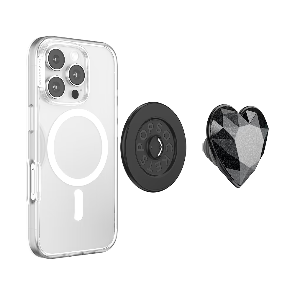 PopSockets Crystal Heart Black Glitter - MagSafe PopGrip