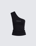 Finesse Mei Black One Shoulder Graphic Top